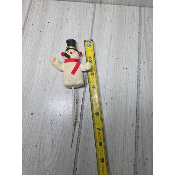 Vtg Flocked Snowman Santa Blowmold Decorative Pick Christmas Tree Decor Set Of 3 - Picture 3 of 15